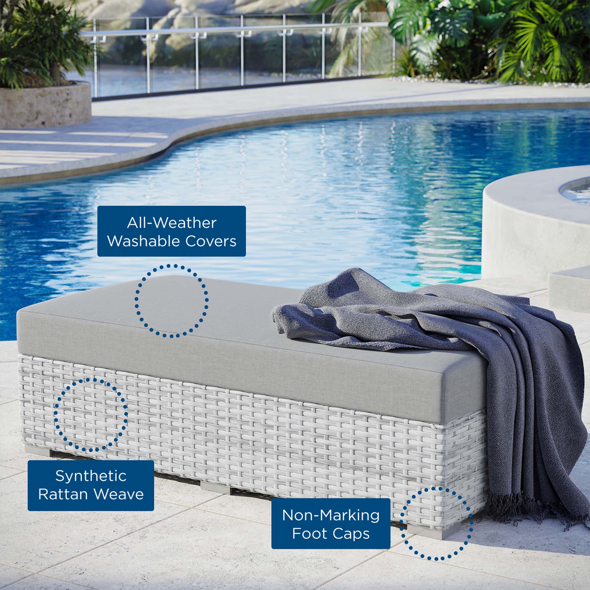 Convene Outdoor Patio Rectangular Ottoman - Image 9