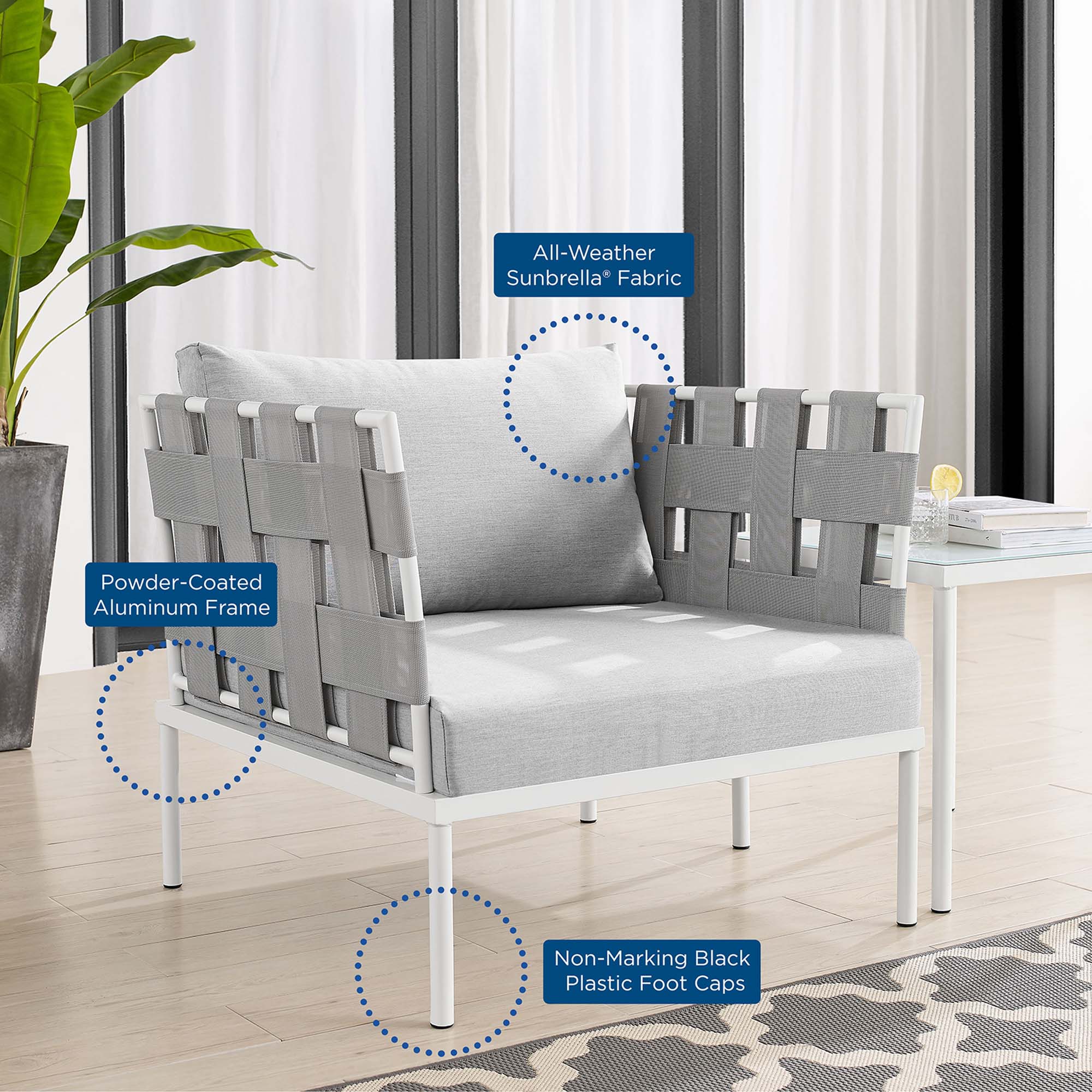 Harmony Sunbrella Outdoor Patio Aluminum Armchair - Image 3