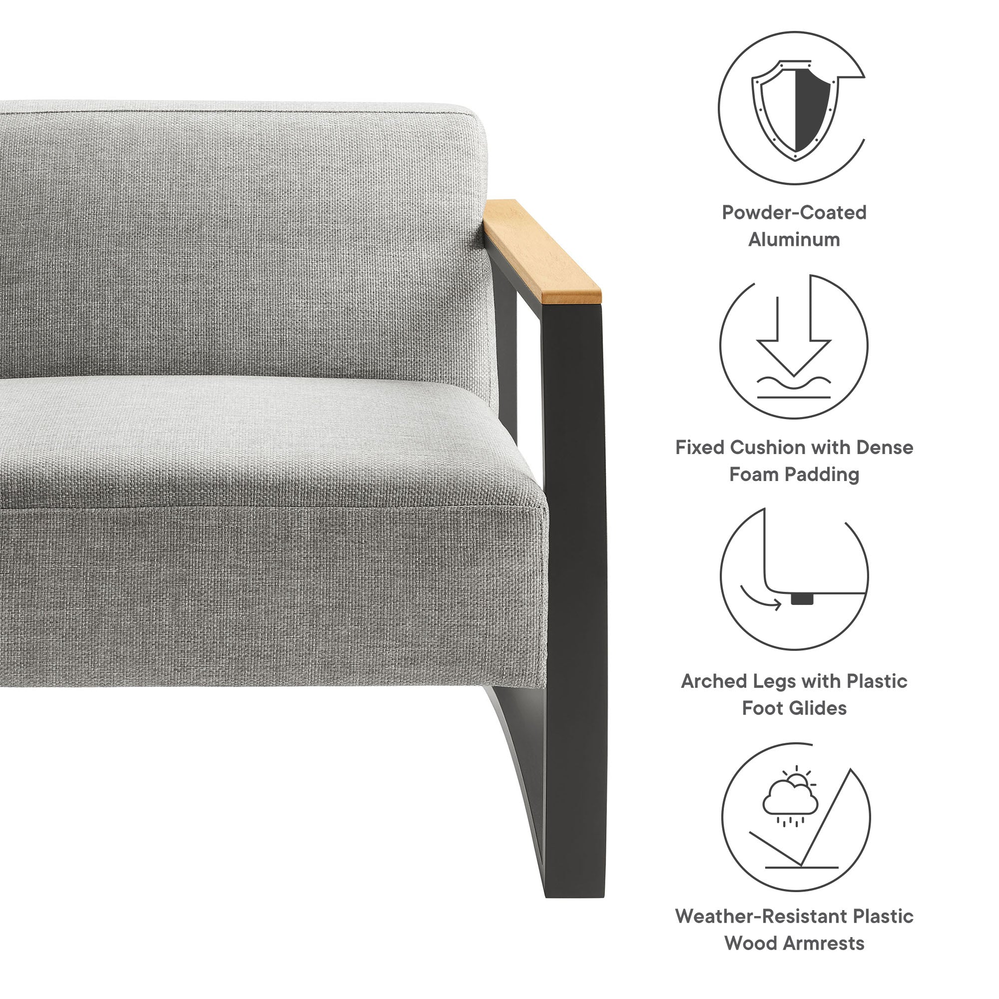 Sauve Outdoor Patio Aluminum and Fabric Armchair - Image 3
