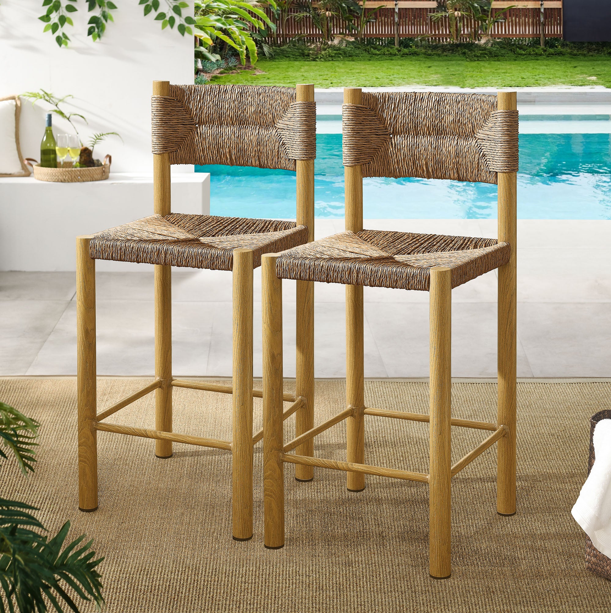Parkland Outdoor Patio Rattan and Aluminum Counter Stools Set of 2 - Image 2