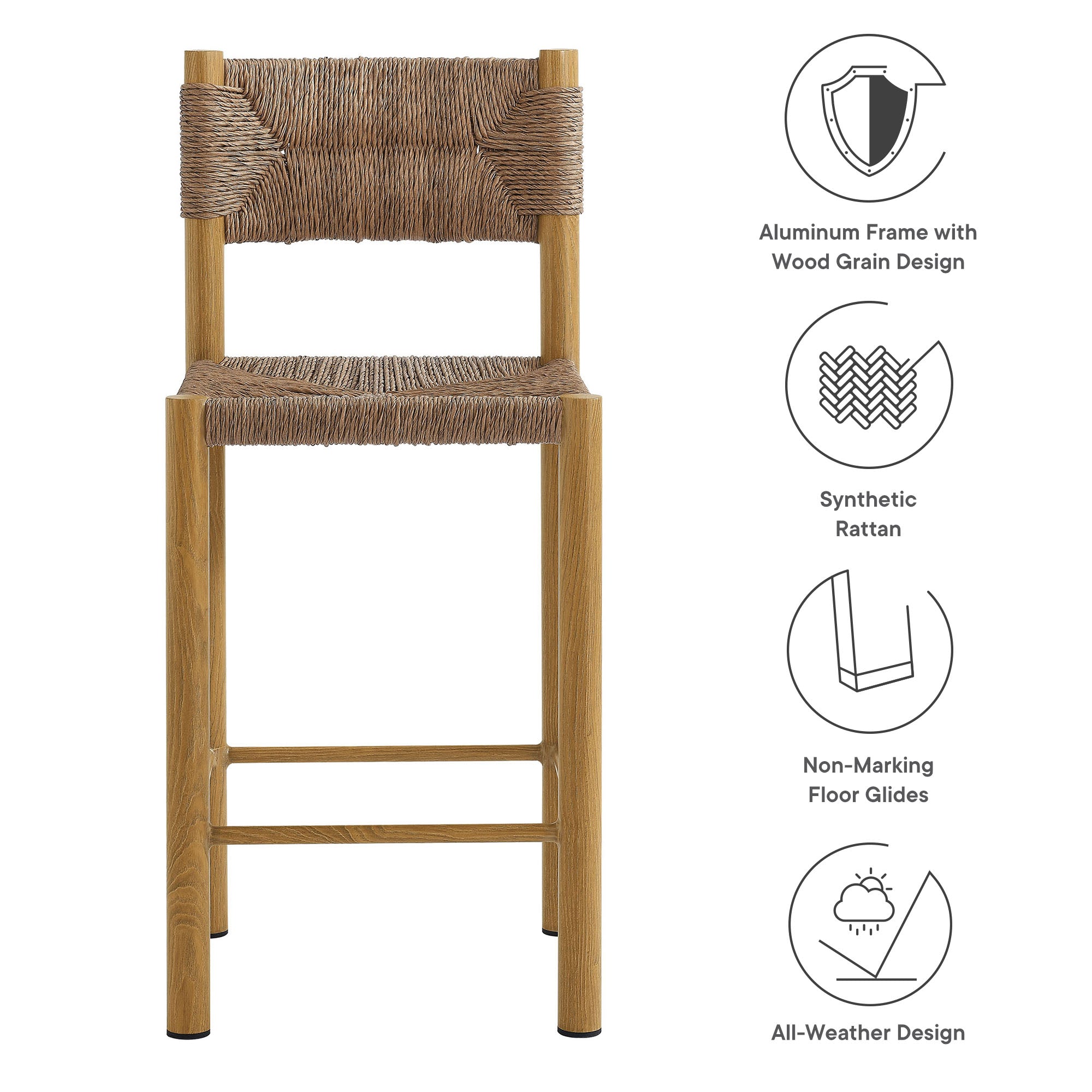 Parkland Outdoor Patio Rattan and Aluminum Counter Stools Set of 2 - Image 4