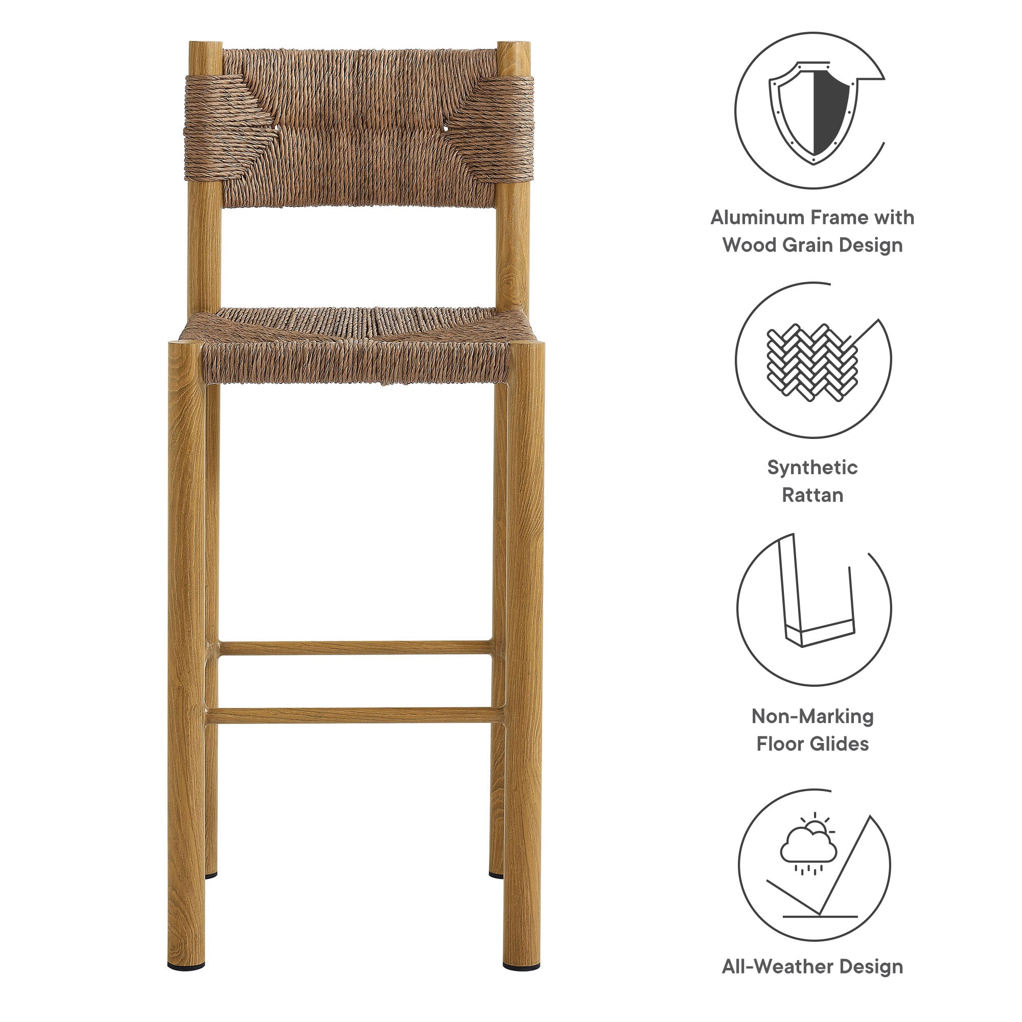 Parkland Outdoor Patio Rattan and Aluminum Bar Stools Set of 2 - Image 4