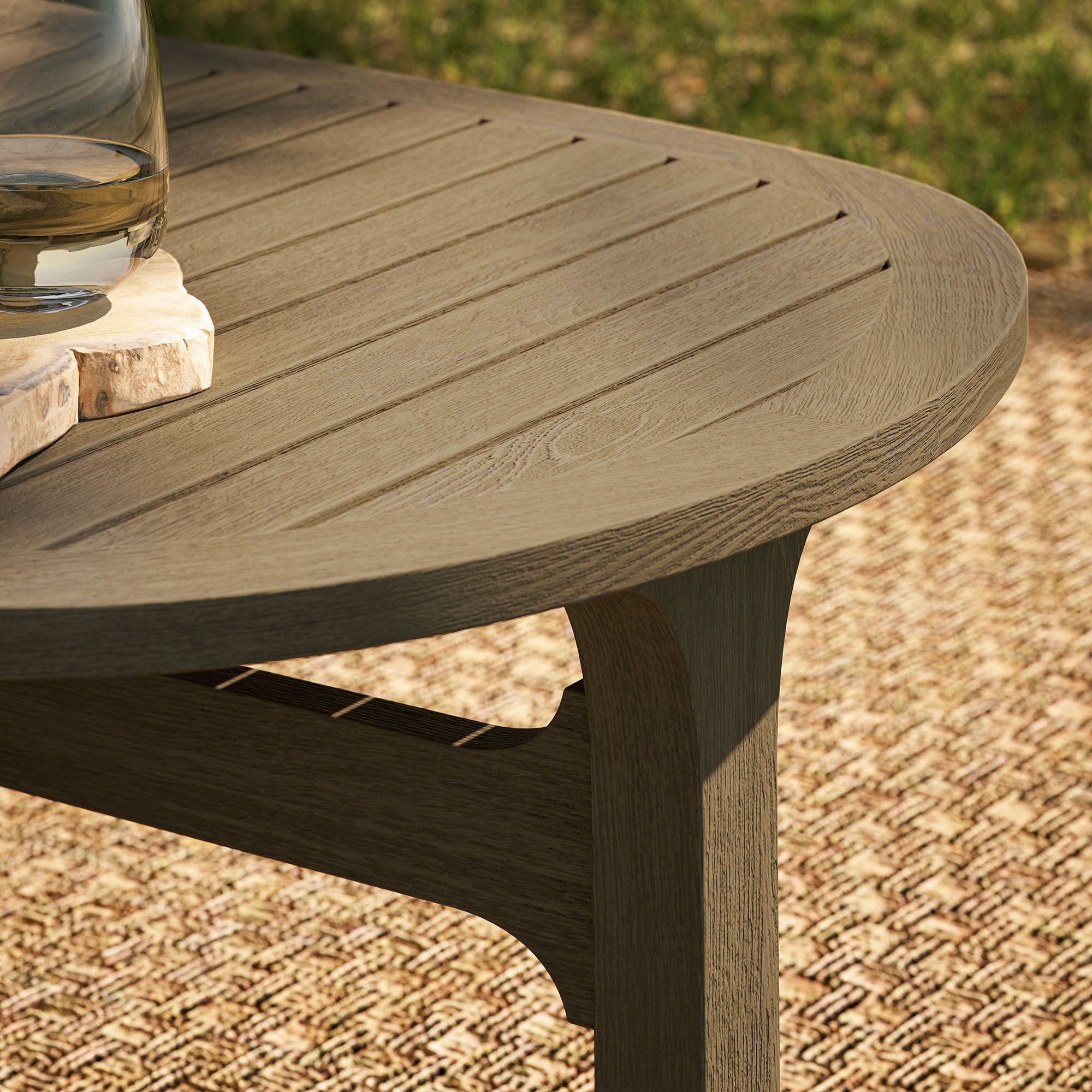 Saratoga Oval Outdoor Patio Teak Wood Coffee Table - Image 5