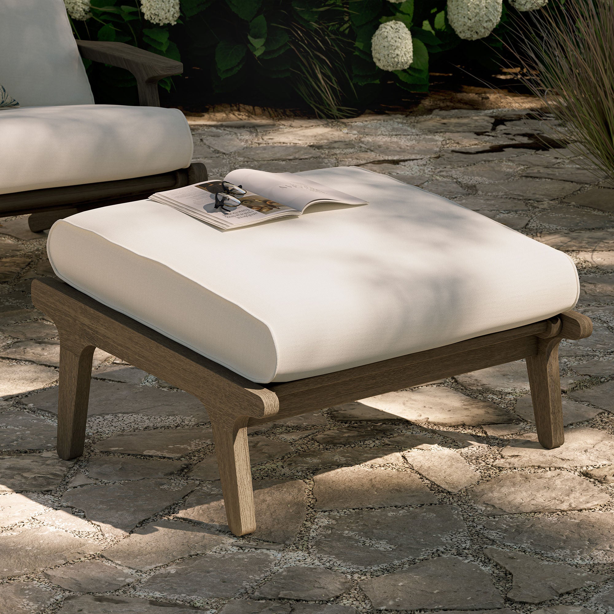 Saratoga Outdoor Teak Ottoman - Image 2