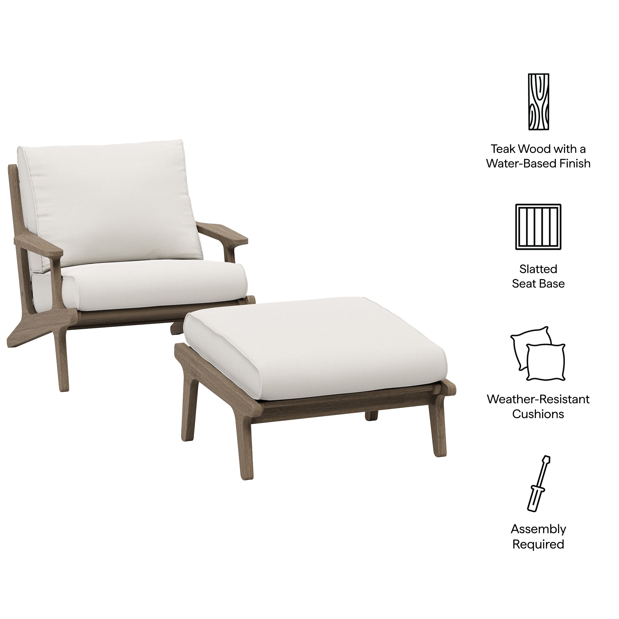Saratoga Outdoor Teak Wood Chair and Ottoman Set - Image 3