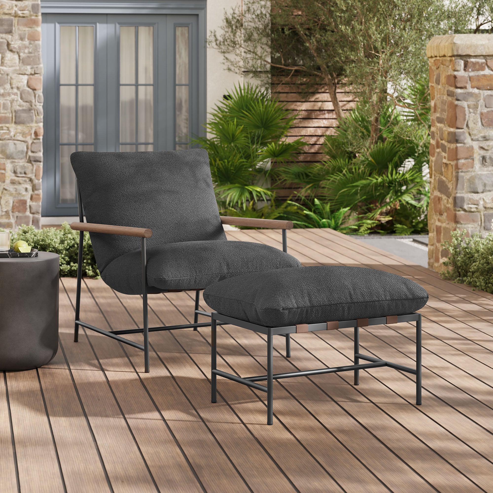 Raya Outdoor Patio Boucle Lounge Chair and Ottoman - Image 2
