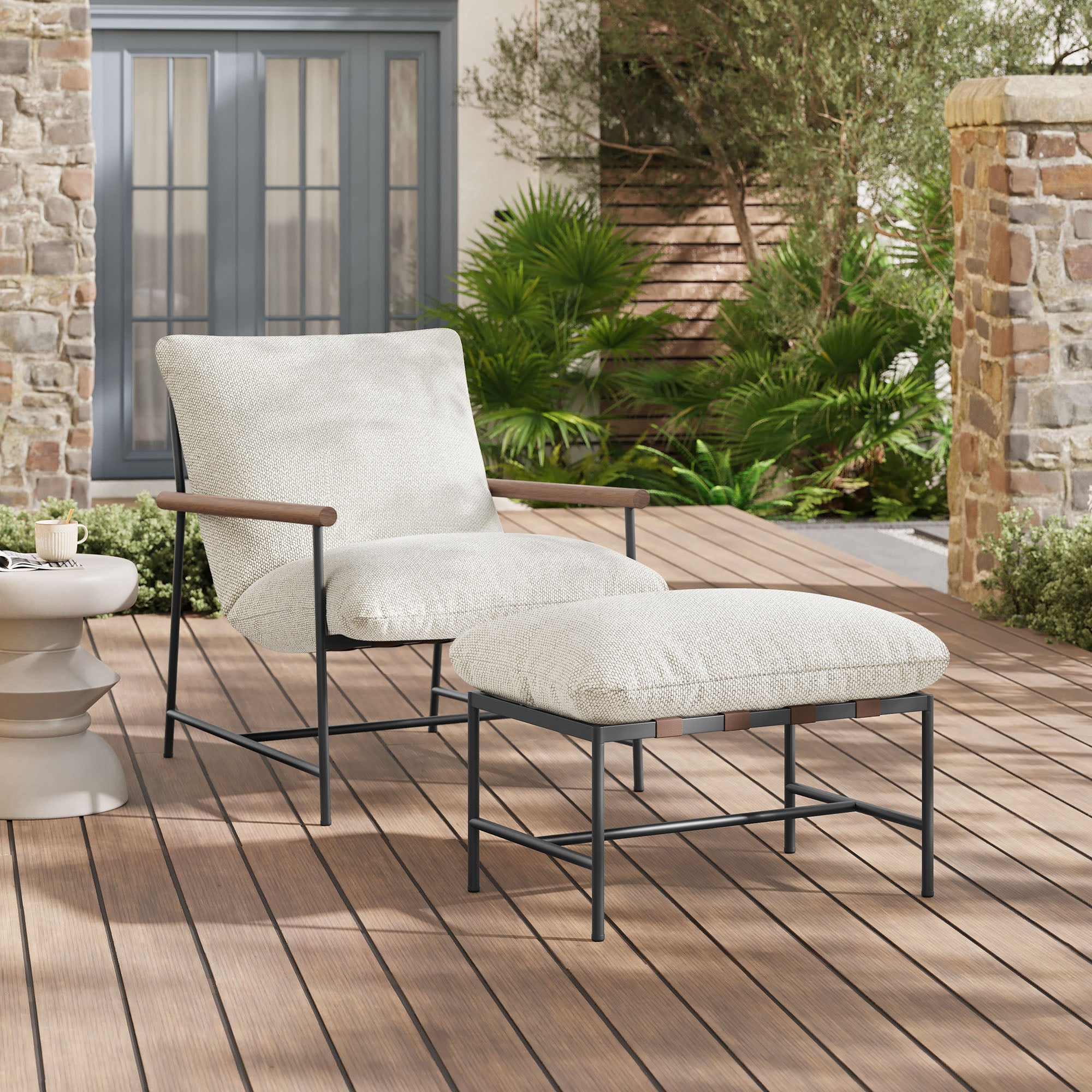 Raya Outdoor Patio Boucle Lounge Chair and Ottoman - Image 10