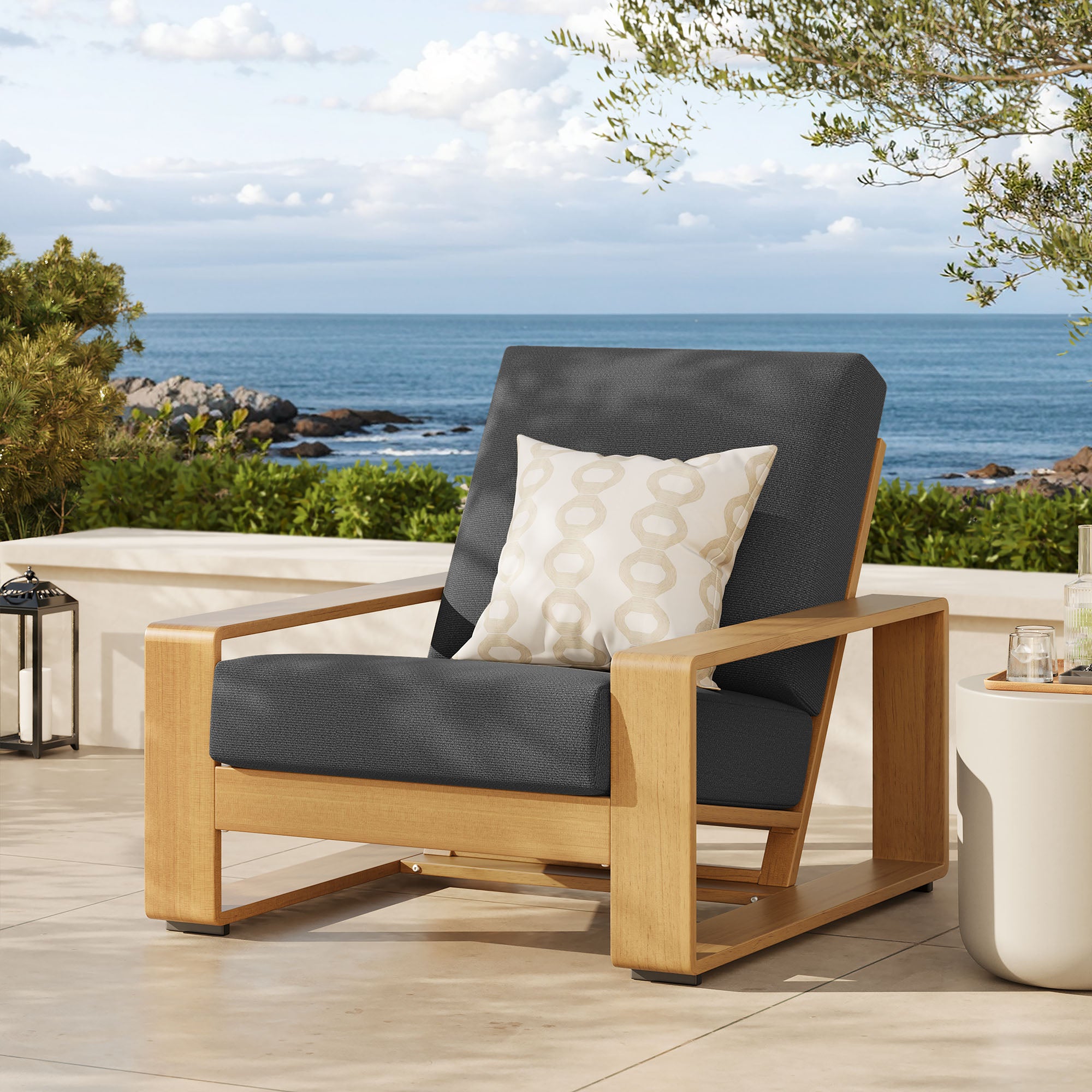Lirienne Outdoor Patio Aluminum Faux Wood Armchair - Image 10