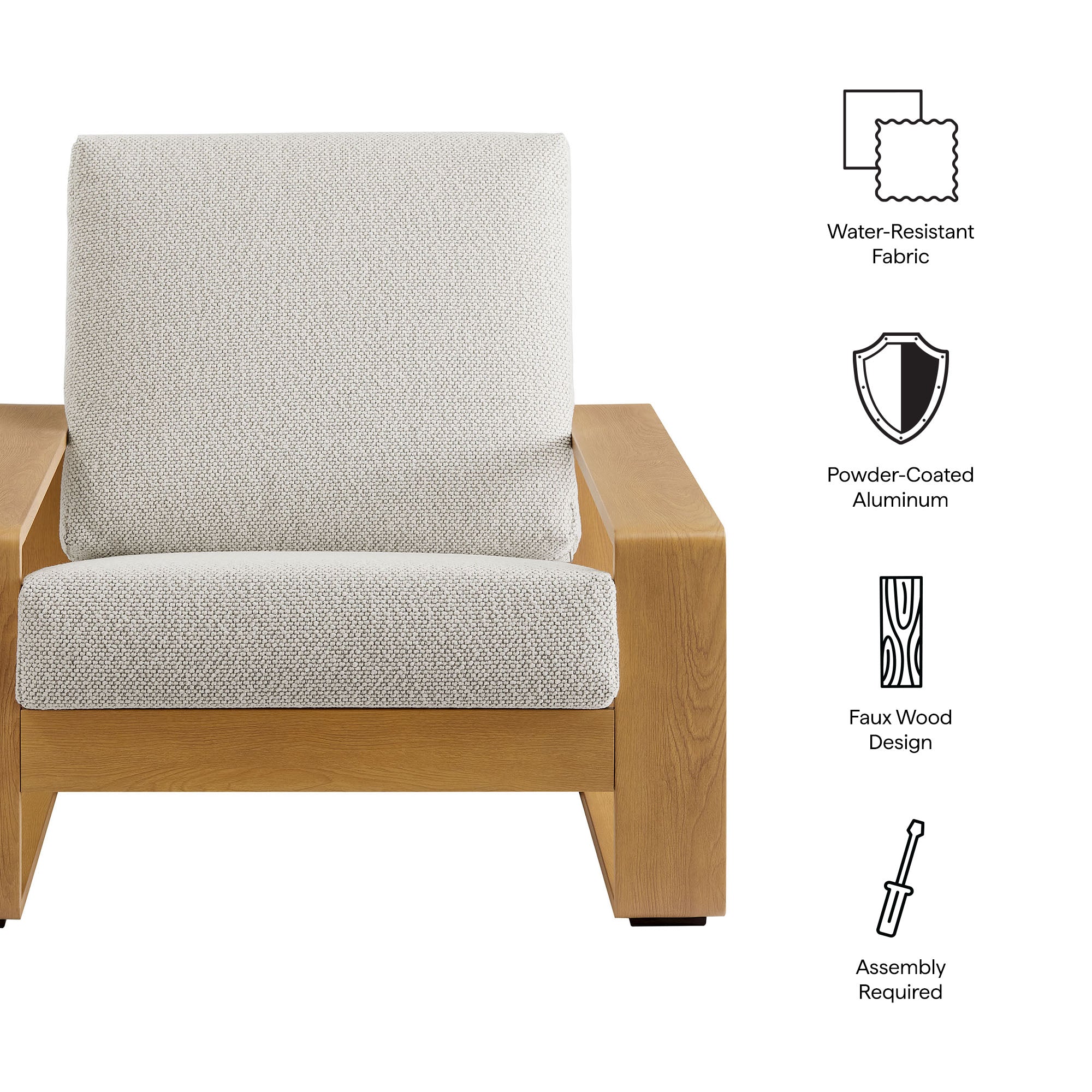 Lirienne Outdoor Patio Aluminum Faux Wood Armchair - Image 3