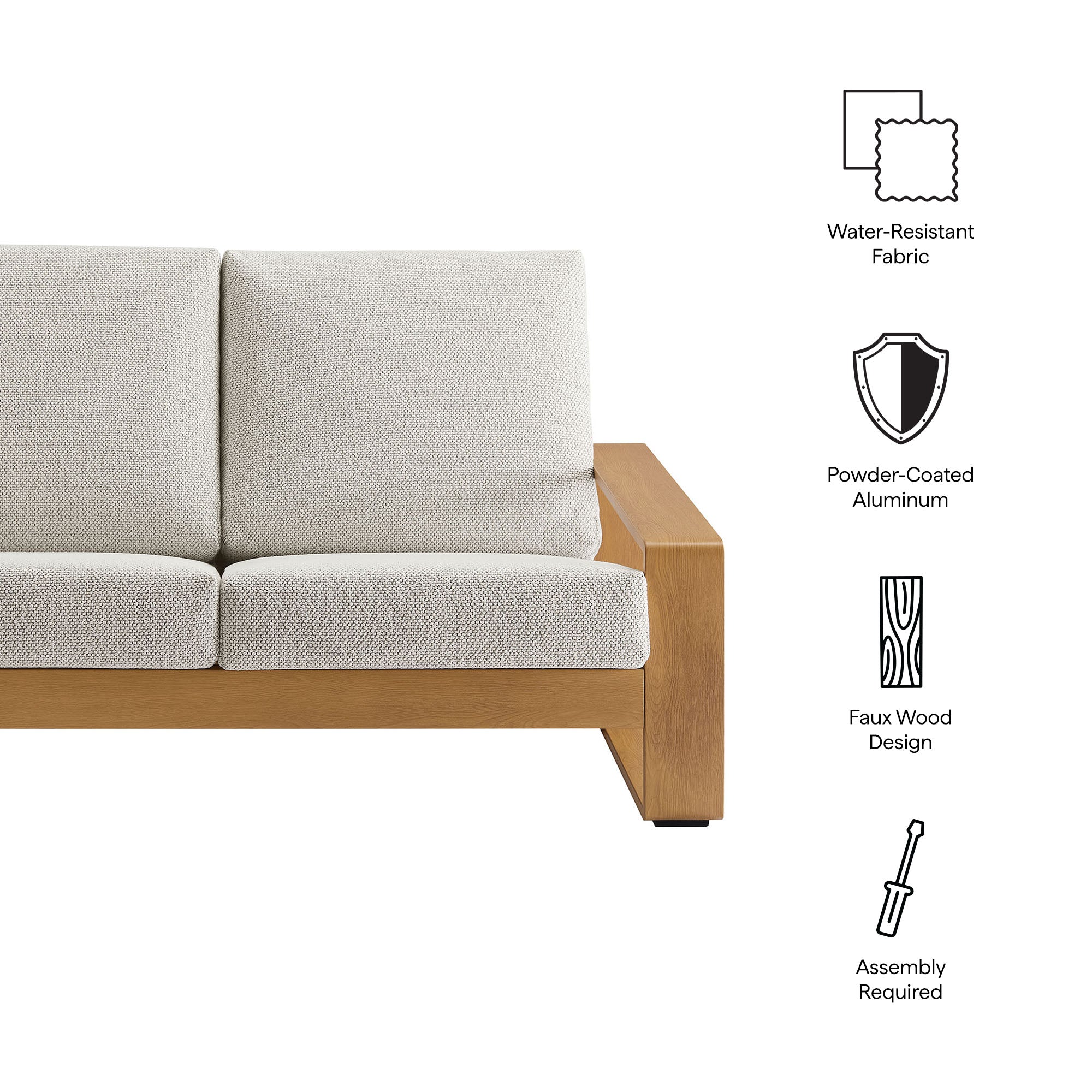 Lirienne Outdoor Patio Aluminum Faux Wood Loveseat - Image 3