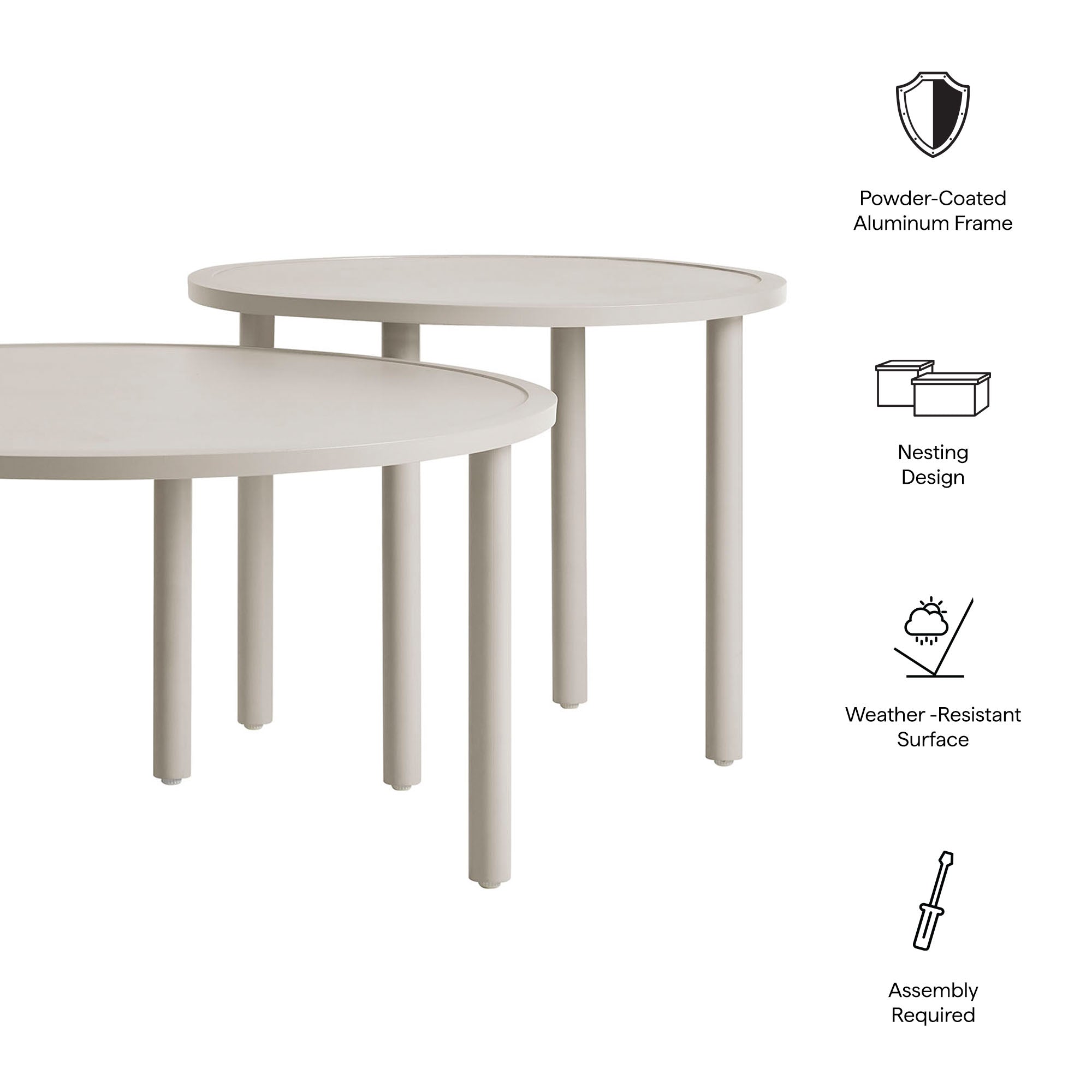Porta 2 Piece Nesting Outdoor Aluminum Coffee Table Set - Image 3