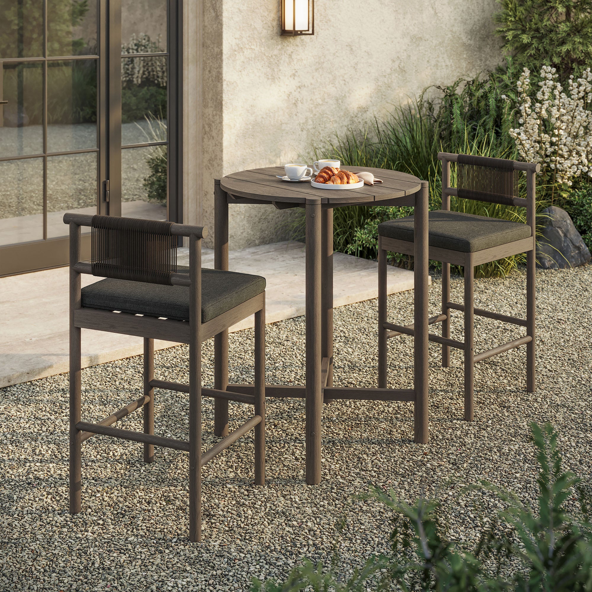 Eleni 3-Piece Outdoor Teak Wood Bar Set - Image 2