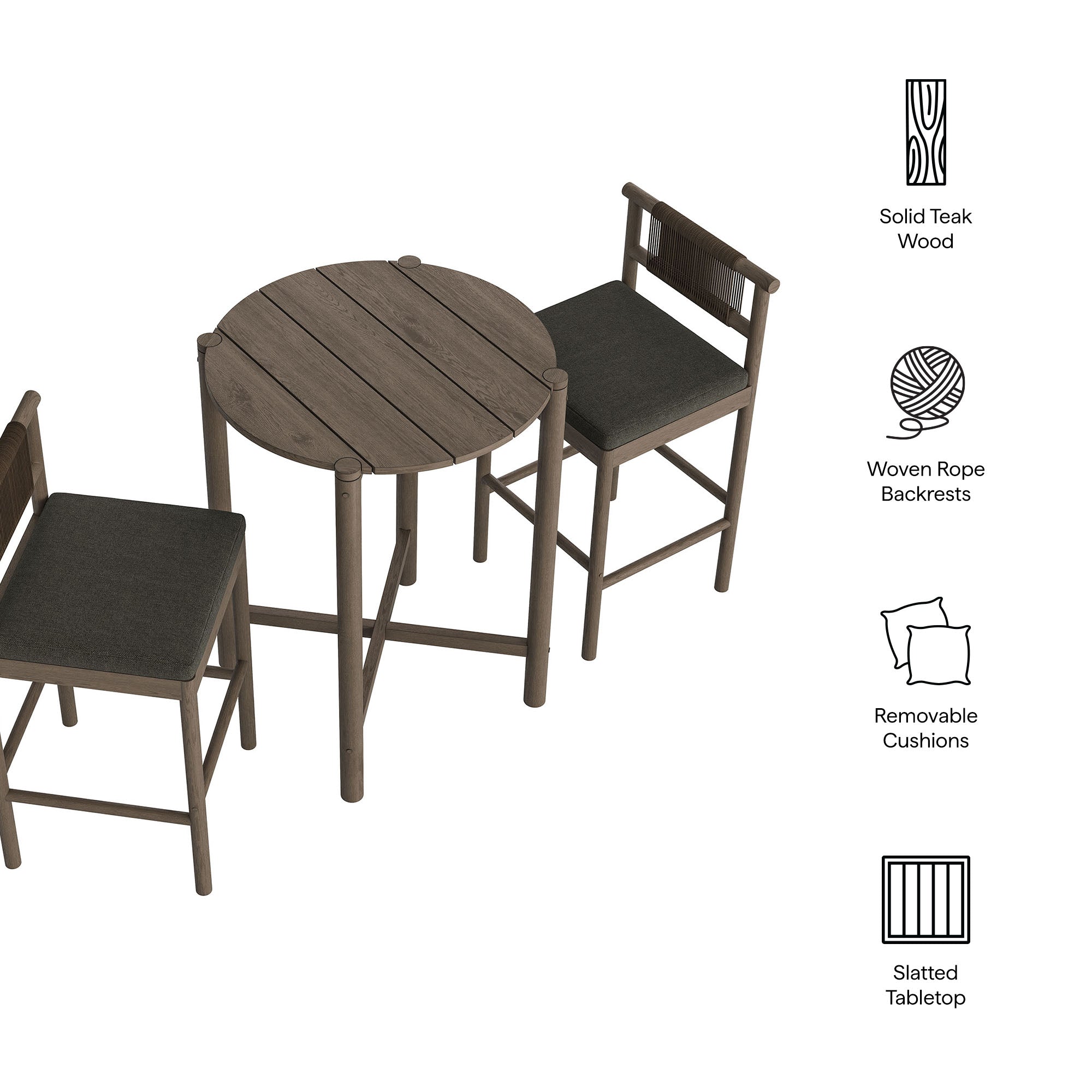 Eleni 3-Piece Outdoor Teak Wood Bar Set - Image 3