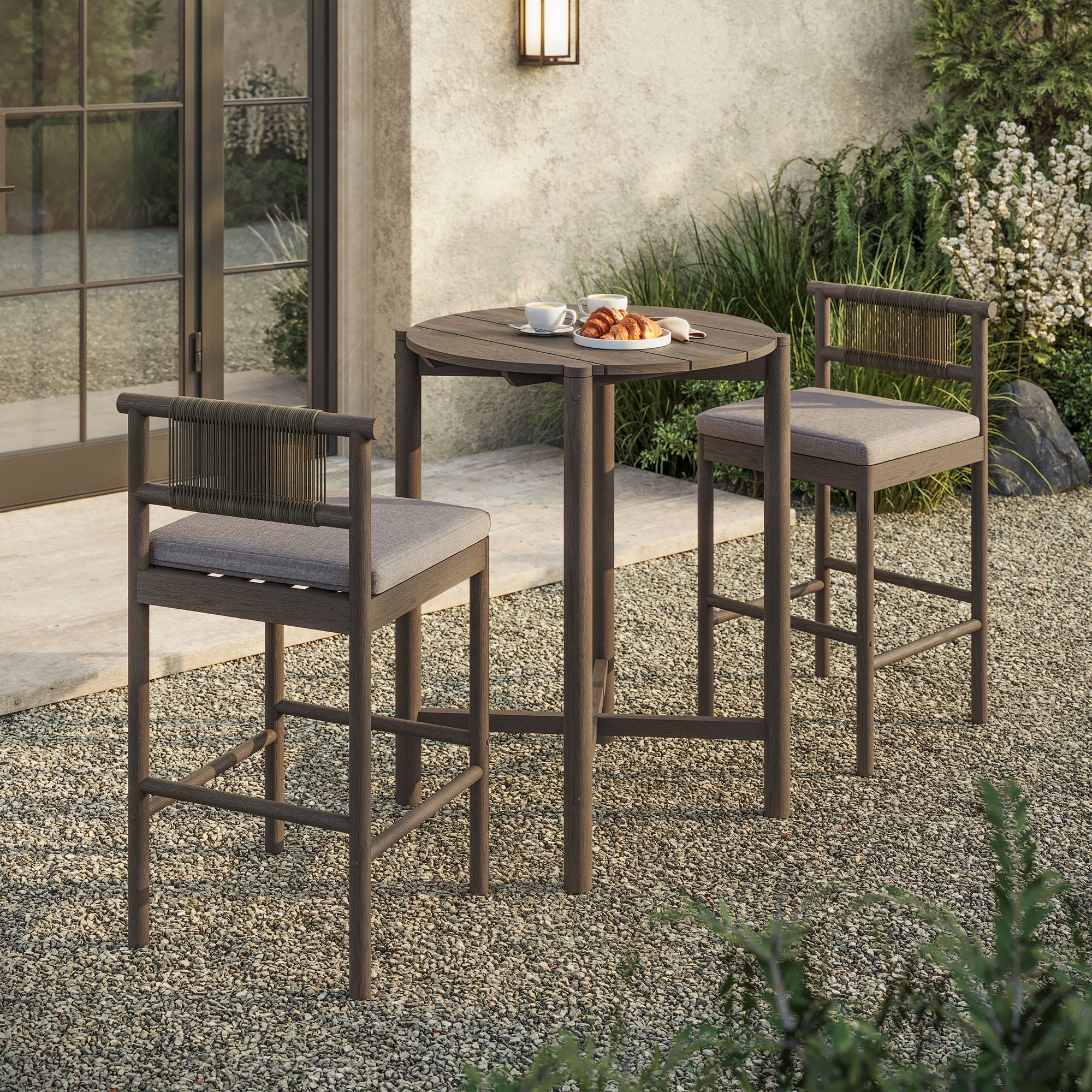 Eleni 3-Piece Outdoor Teak Wood Bar Set - Image 8