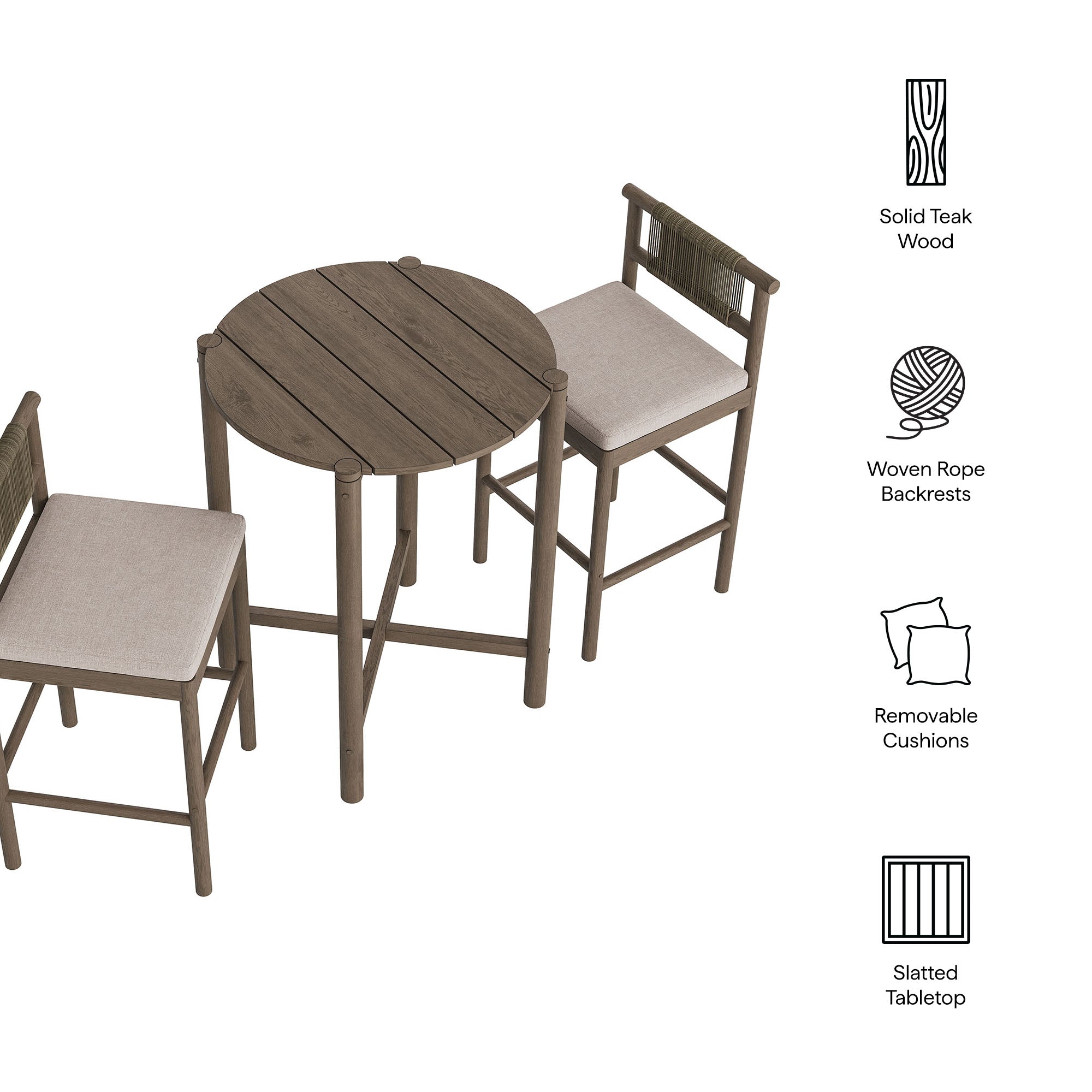 Eleni 3-Piece Outdoor Teak Wood Bar Set - Image 10