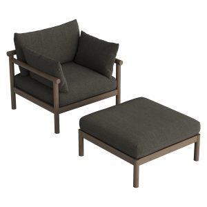 Eleni 2-Piece Outdoor Teak Wood Armchair and Ottoman Set