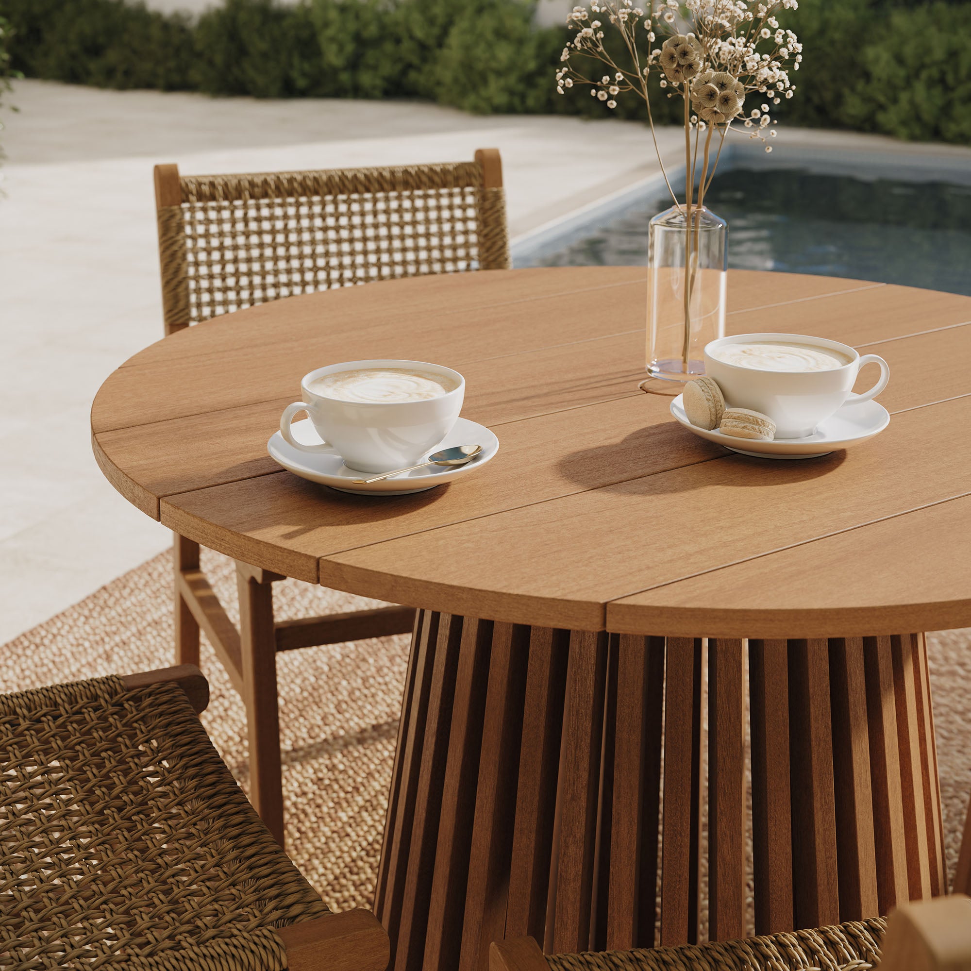 Lane 39 Inch Round Outdoor Teak Wood Dining Table - Image 5