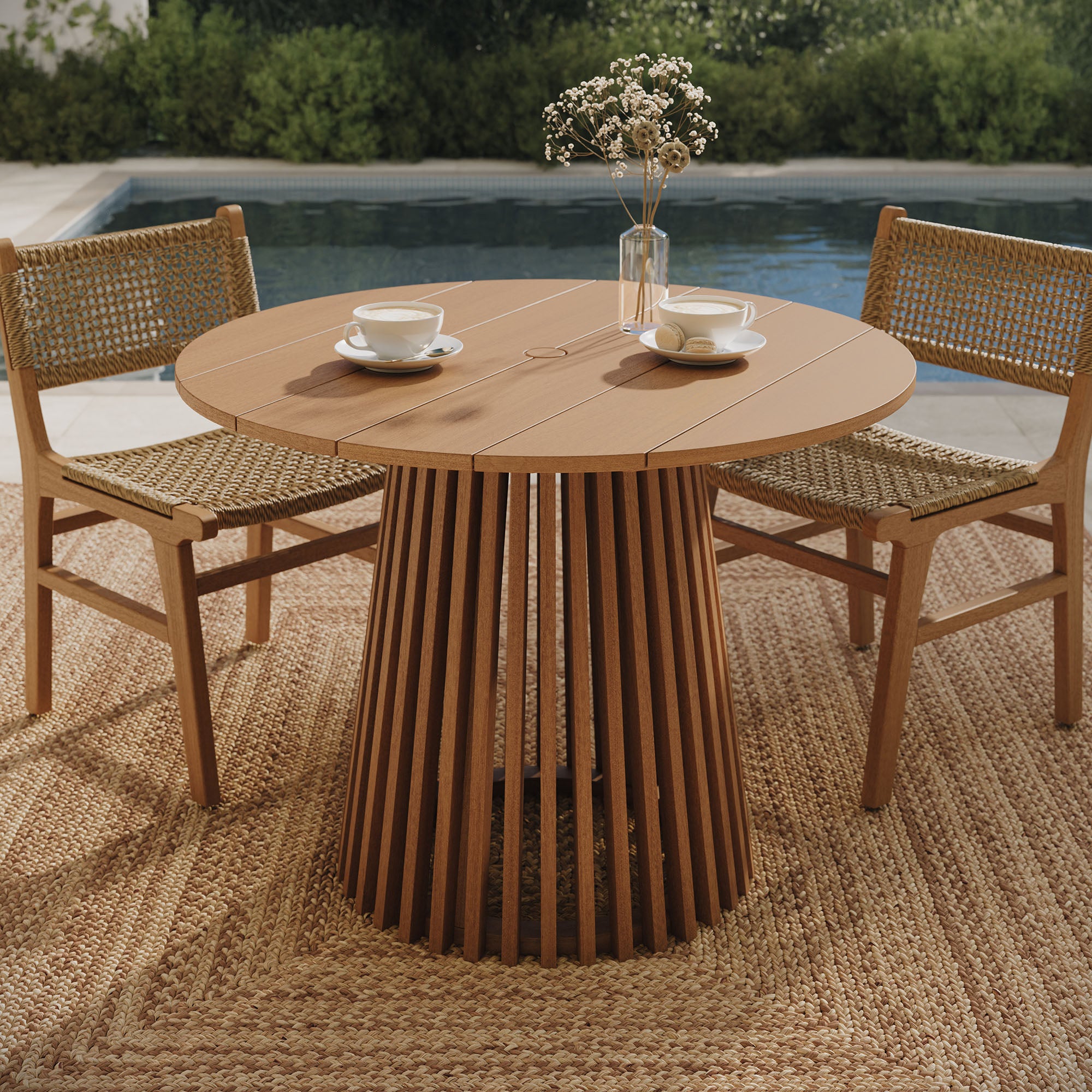 Lane 39 Inch Round Outdoor Teak Wood Dining Table - Image 2