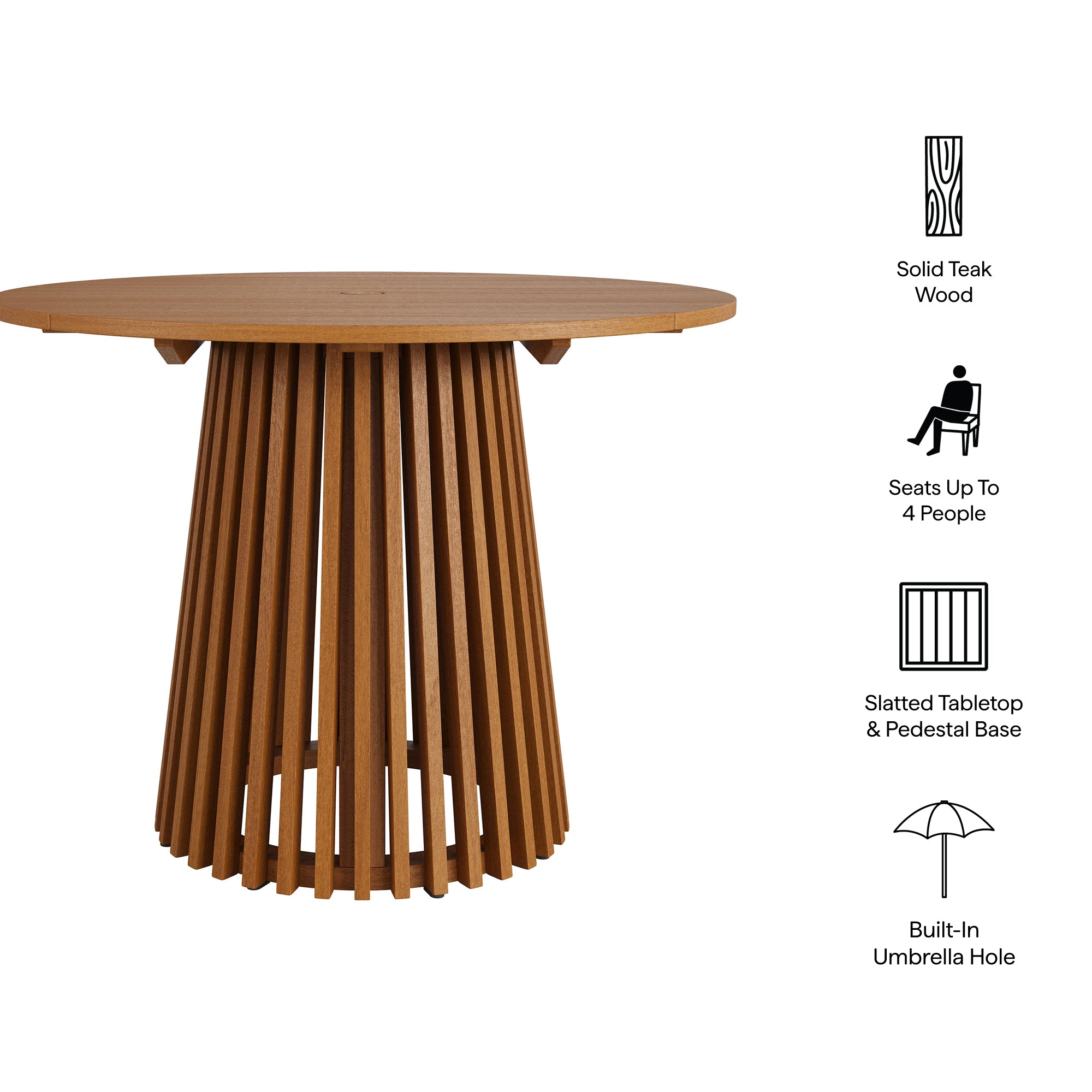 Lane 39 Inch Round Outdoor Teak Wood Dining Table - Image 3