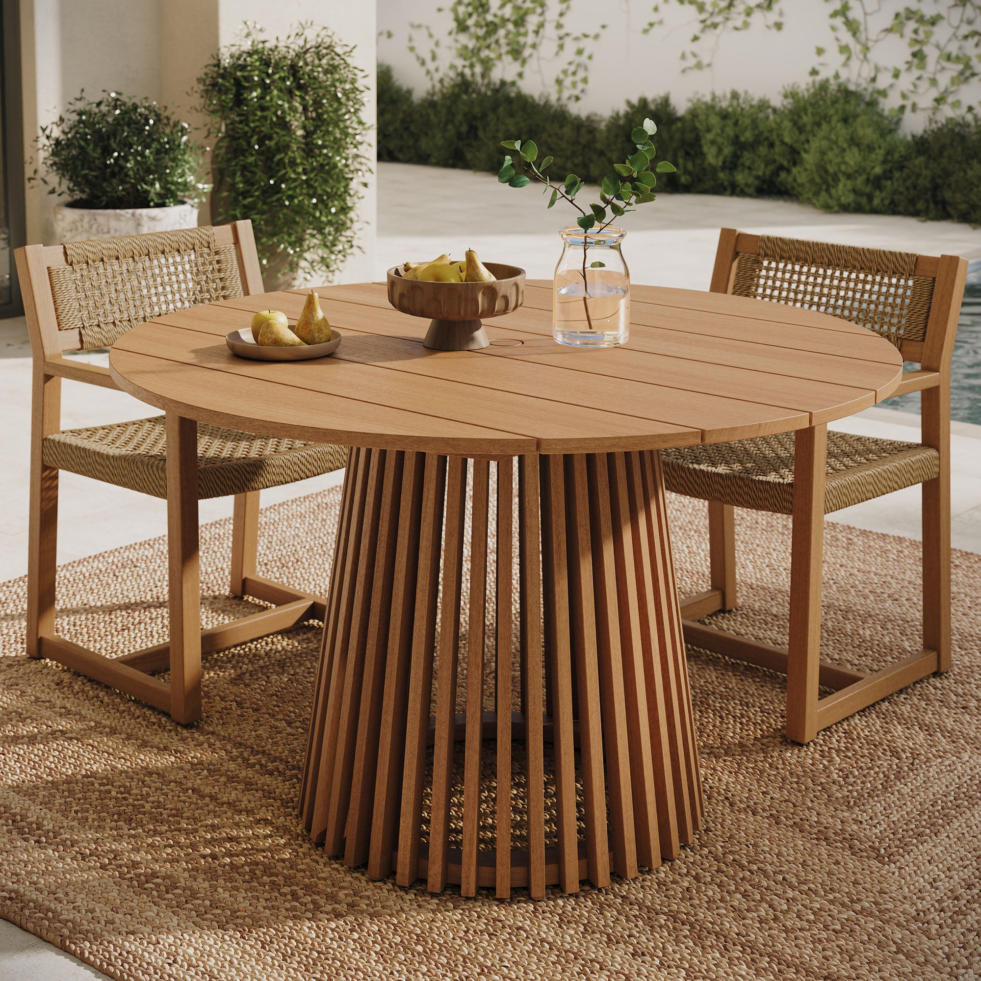 Lane 47 Inch Round Outdoor Teak Wood Dining Table - Image 2