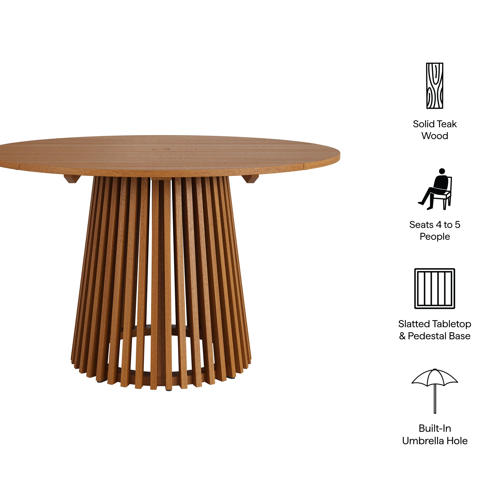 Lane 47 Inch Round Outdoor Teak Wood Dining Table - Image 3