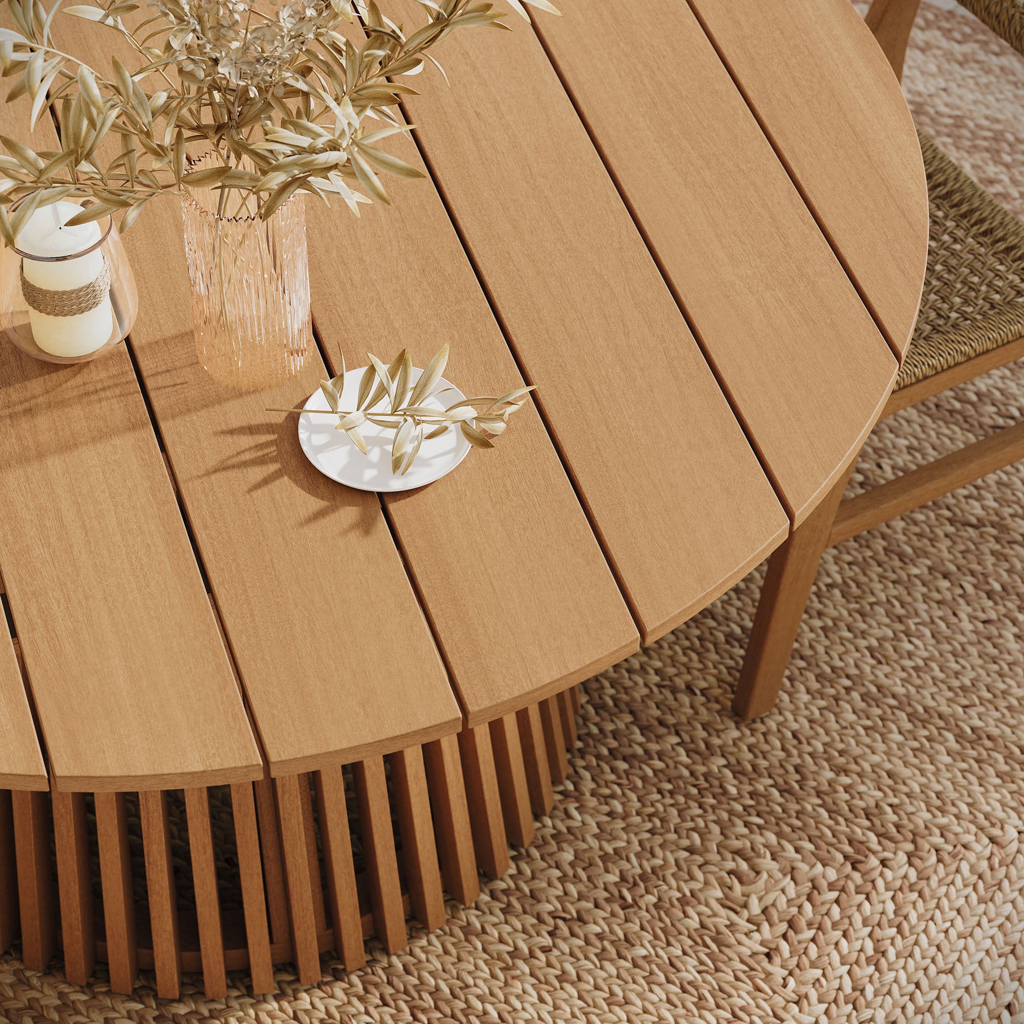 Lane 55 Inch Round Outdoor Teak Wood Dining Table - Image 5