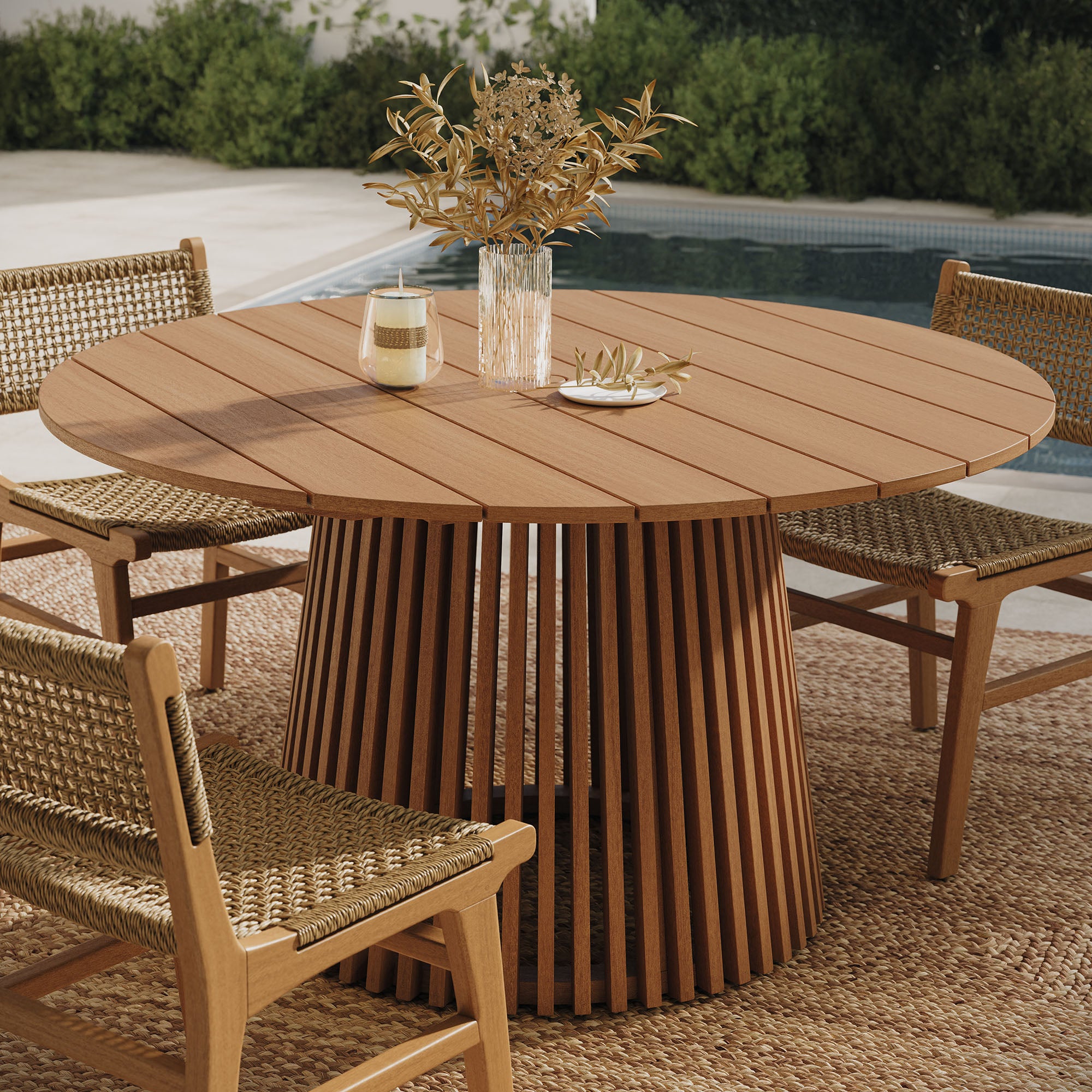 Lane 55 Inch Round Outdoor Teak Wood Dining Table - Image 2