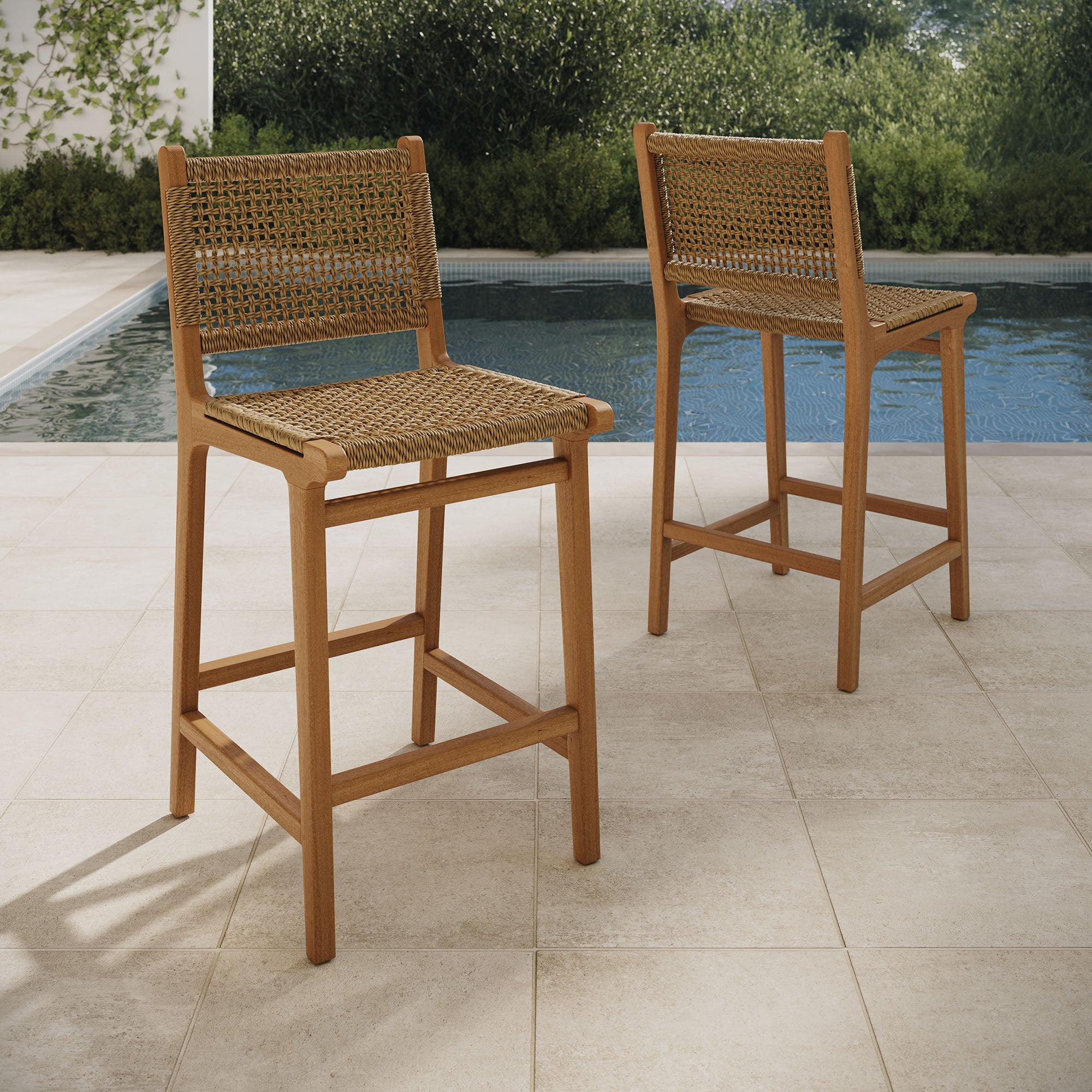 Rowe Outdoor Teak Wood Counter Chairs Set of 2 - Image 2