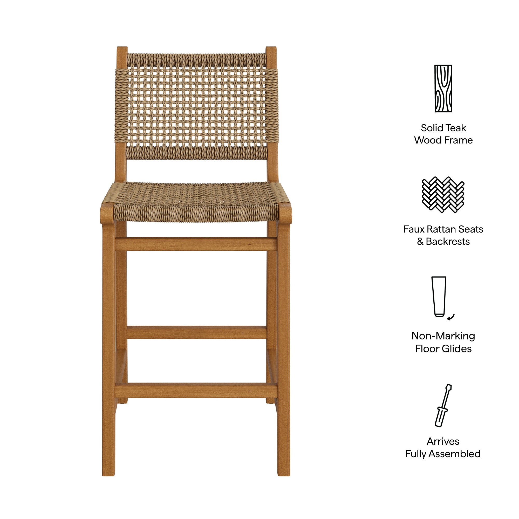 Rowe Outdoor Teak Wood Counter Chairs Set of 2 - Image 3