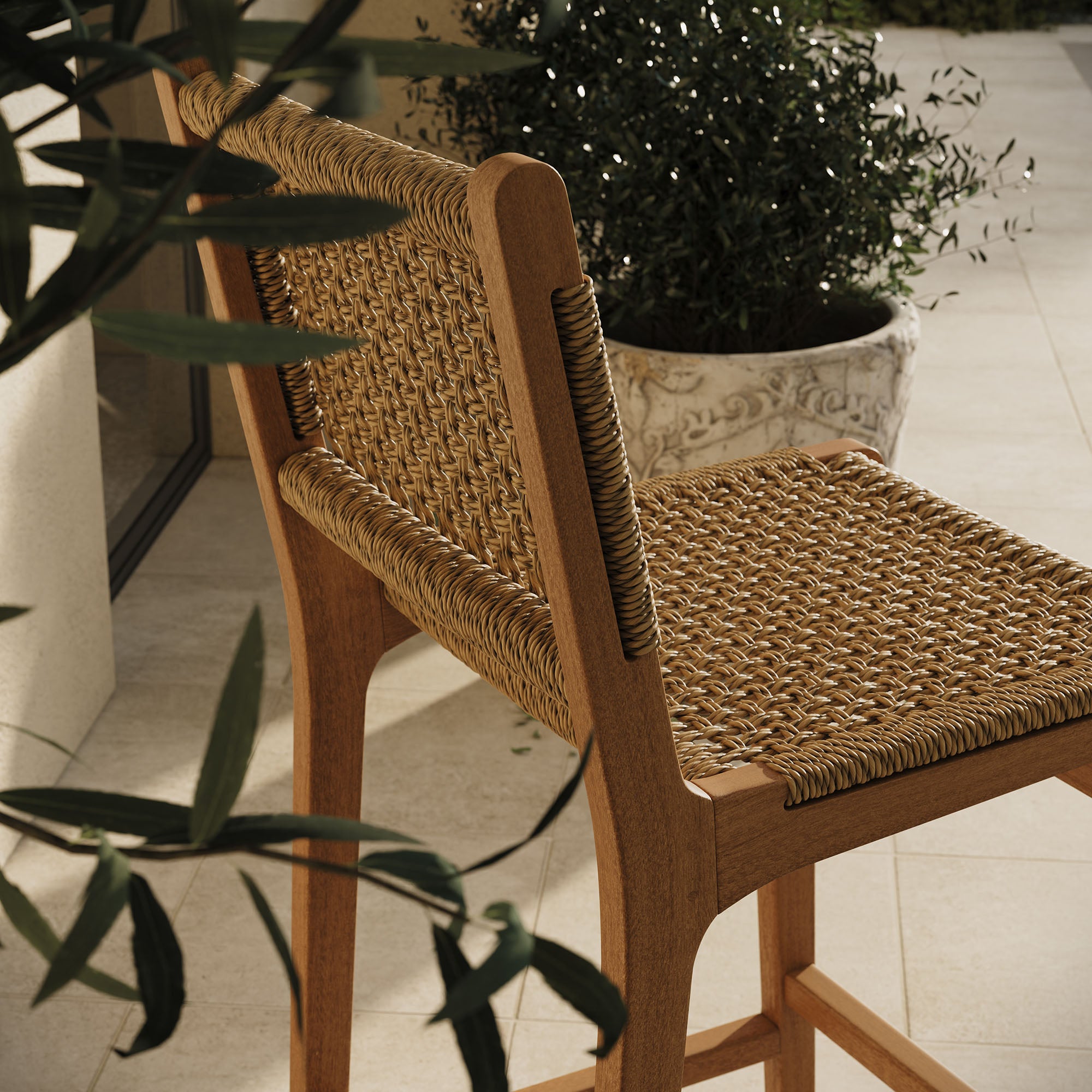Rowe Outdoor Teak Wood Bar Chairs Set of 2 - Image 5