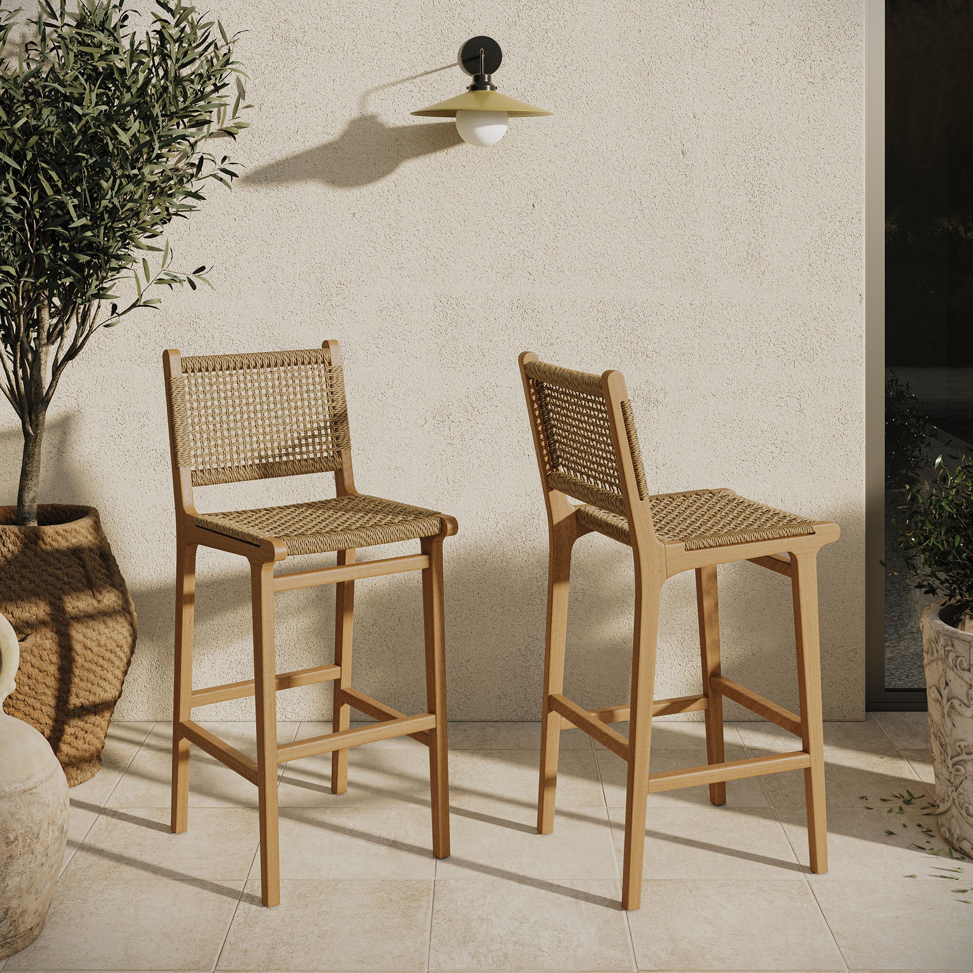 Rowe Outdoor Teak Wood Bar Chairs Set of 2 - Image 2