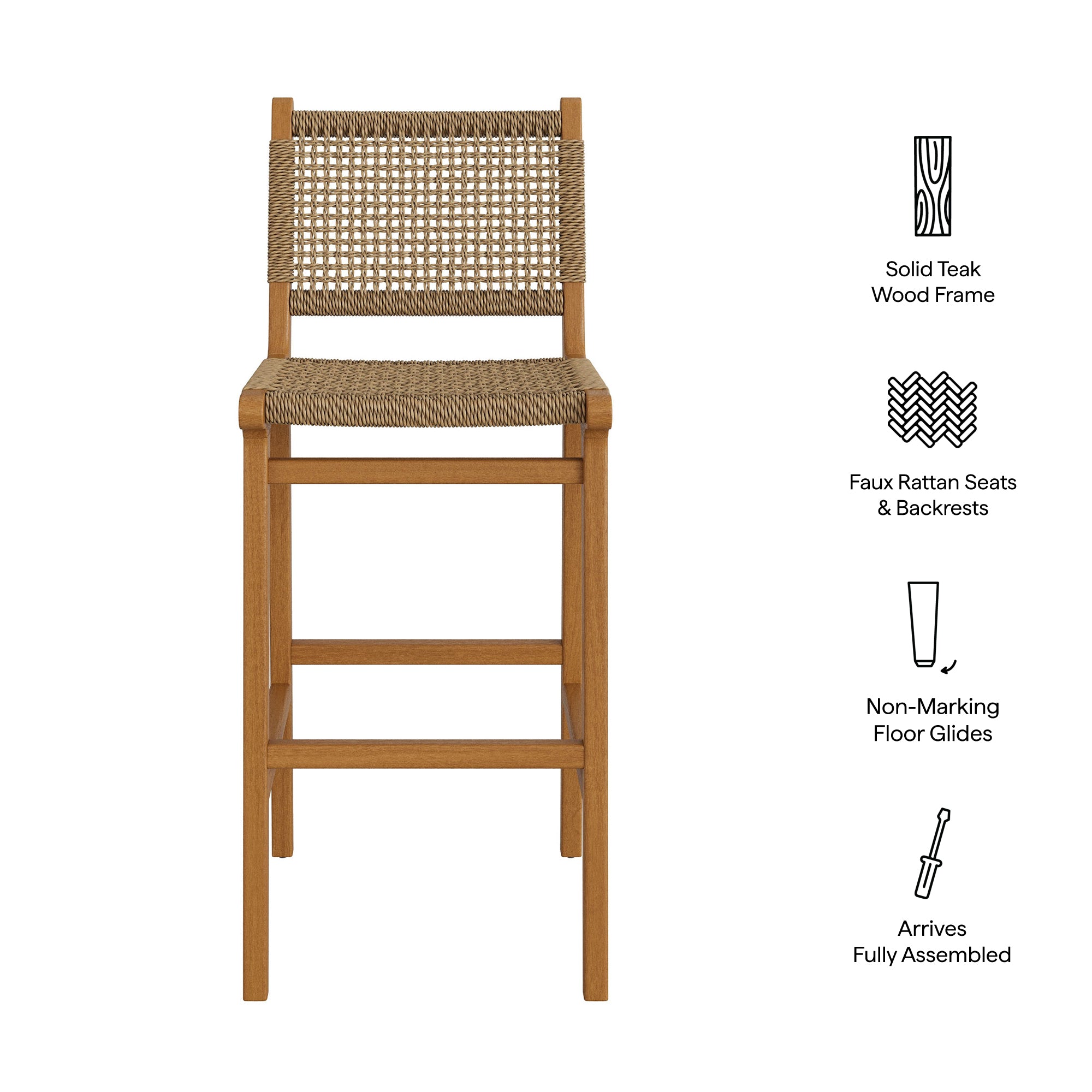 Rowe Outdoor Teak Wood Bar Chairs Set of 2 - Image 3