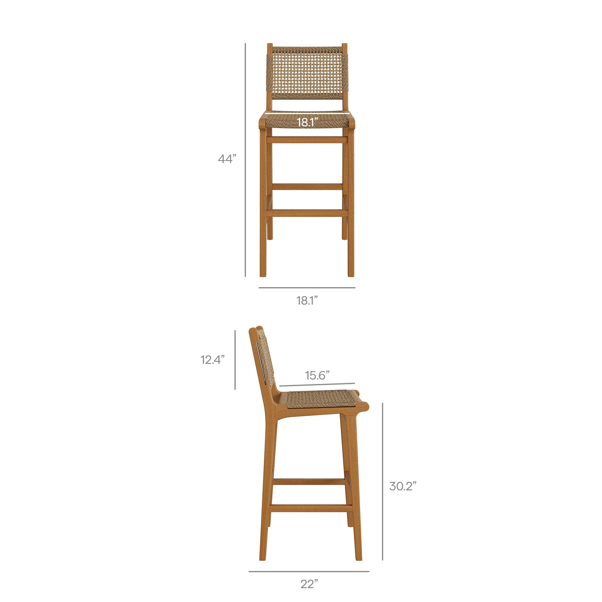 Rowe Outdoor Teak Wood Bar Chairs Set of 2 - Image 4