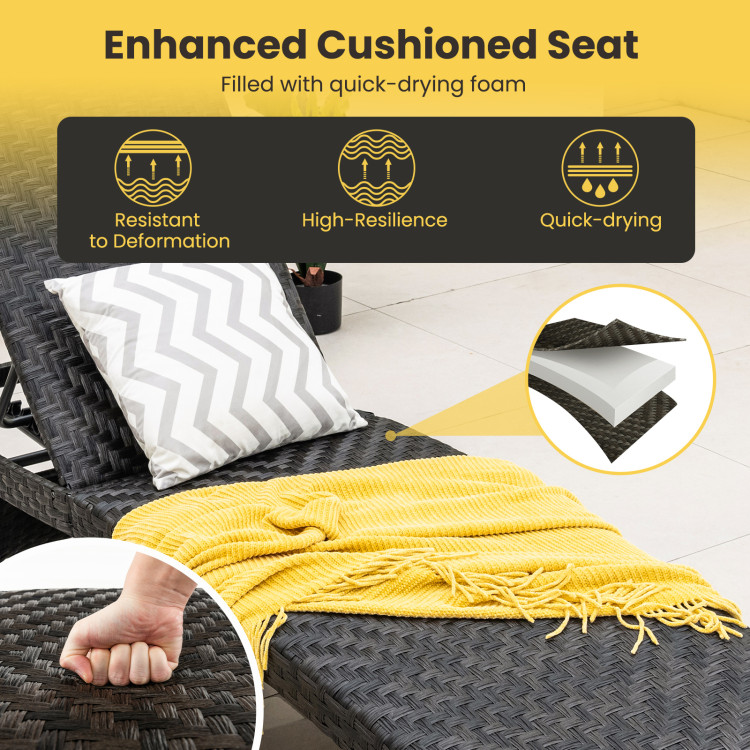 Folding Padded Rattan Patio Chaise Lounge with Adjustable Backrest Set of 2 - Image 5