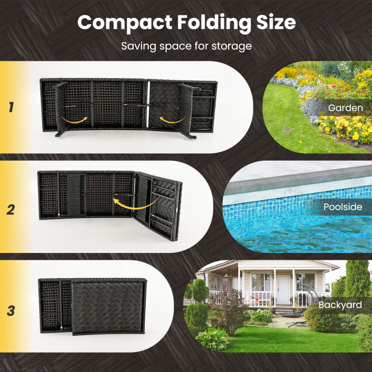 Folding Padded Rattan Patio Chaise Lounge with Adjustable Backrest Set of 2 - Image 7