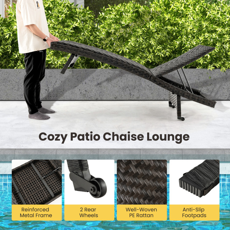 Folding Padded Rattan Patio Chaise Lounge with Adjustable Backrest Set of 2 - Image 8