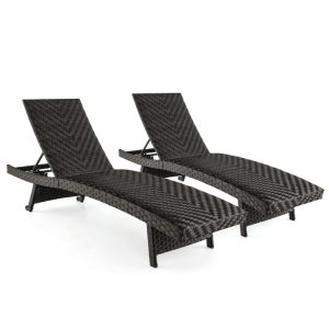 Folding Padded Rattan Patio Chaise Lounge with Adjustable Backrest Set of 2