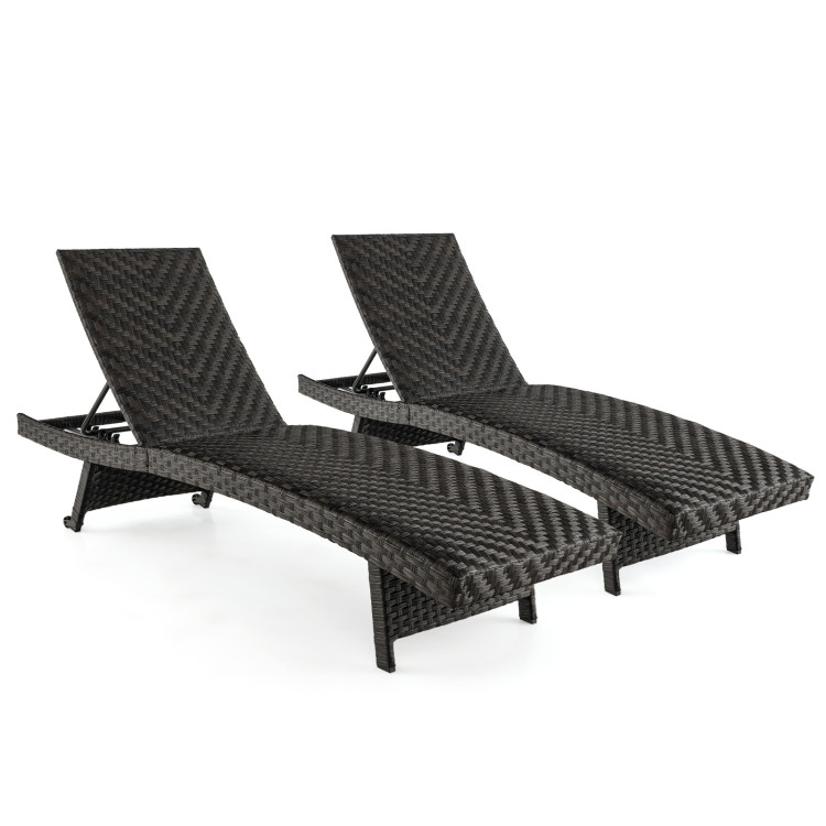 Folding Padded Rattan Patio Chaise Lounge with Adjustable Backrest Set of 2
