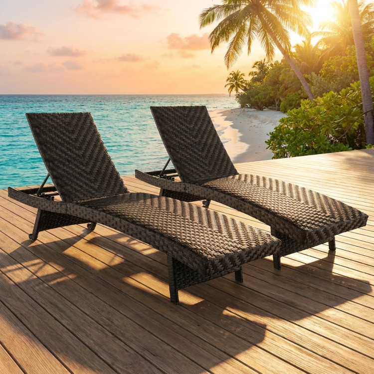 Folding Padded Rattan Patio Chaise Lounge with Adjustable Backrest Set of 2 - Image 3