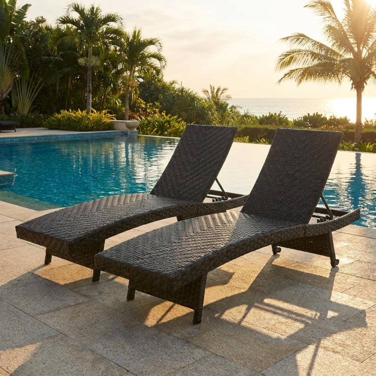 Folding Padded Rattan Patio Chaise Lounge with Adjustable Backrest Set of 2 - Image 2