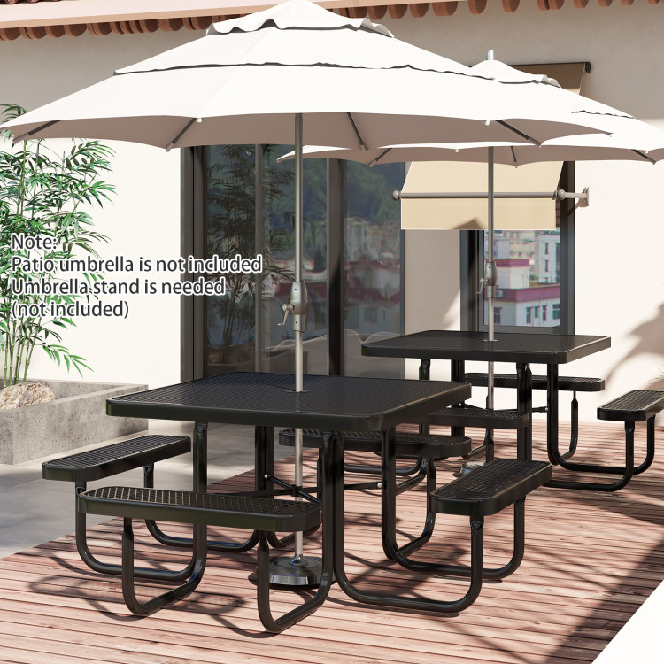 Square Picnic Table and Bench for 8 Person with Seats and Umbrella Hole - Image 2