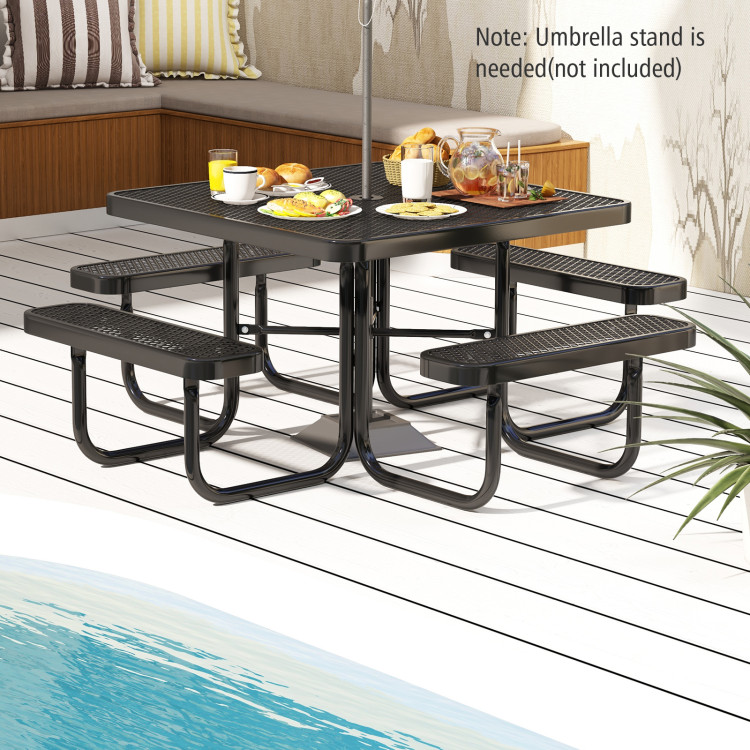 Square Picnic Table and Bench for 8 Person with Seats and Umbrella Hole - Image 3