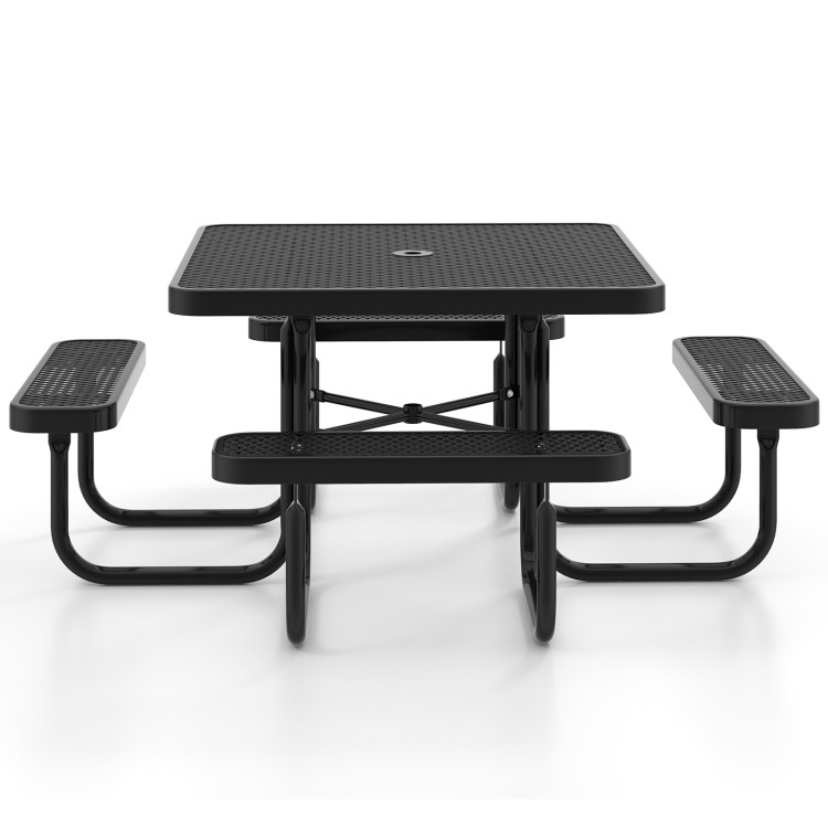 Square Picnic Table and Bench for 8 Person with Seats and Umbrella Hole - Image 4