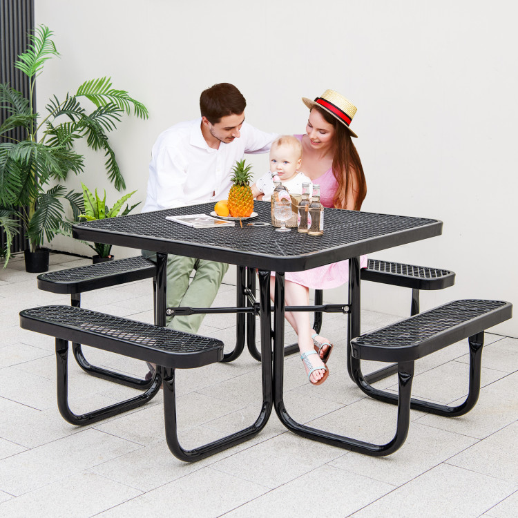 Square Picnic Table and Bench for 8 Person with Seats and Umbrella Hole - Image 6
