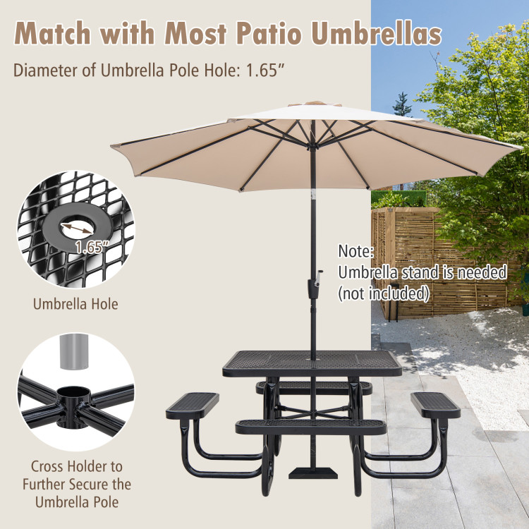 Square Picnic Table and Bench for 8 Person with Seats and Umbrella Hole - Image 7