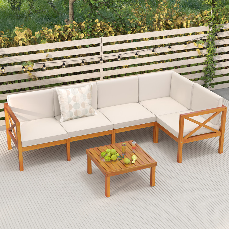 Outdoor 6 Pieces Acacia Wood Patio Sectional Furniture Set - Image 2