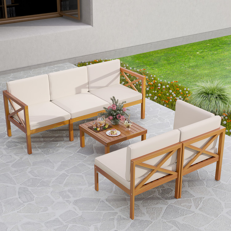 Outdoor 6 Pieces Acacia Wood Patio Sectional Furniture Set - Image 3