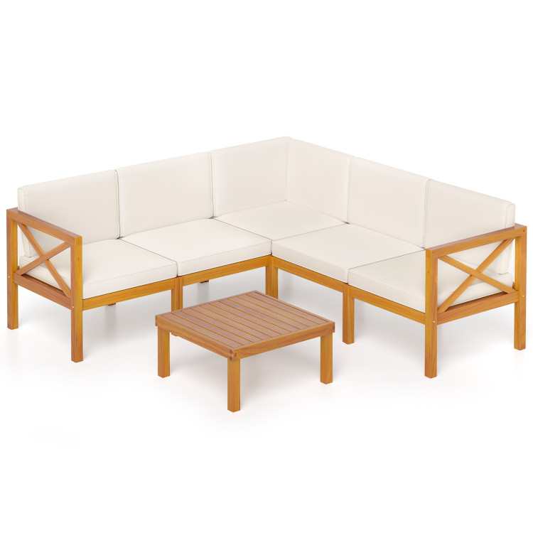 Outdoor 6 Pieces Acacia Wood Patio Sectional Furniture Set - Image 4