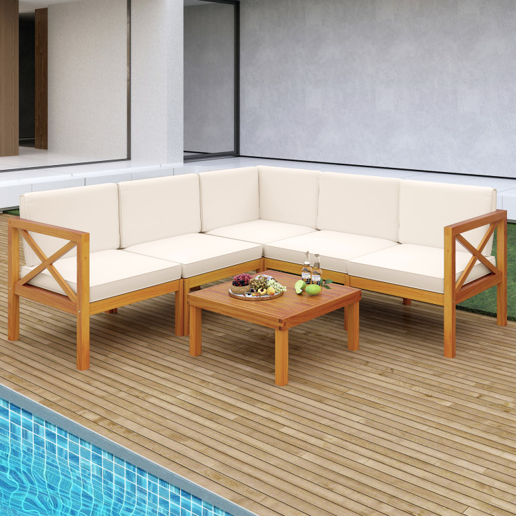 Outdoor 6 Pieces Acacia Wood Patio Sectional Furniture Set - Image 6