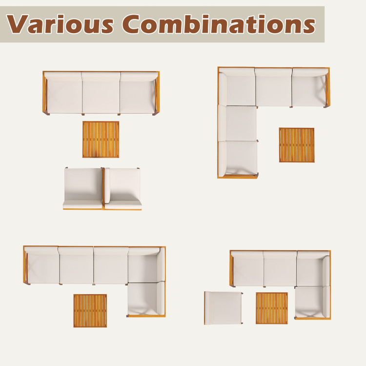 Outdoor 6 Pieces Acacia Wood Patio Sectional Furniture Set - Image 7